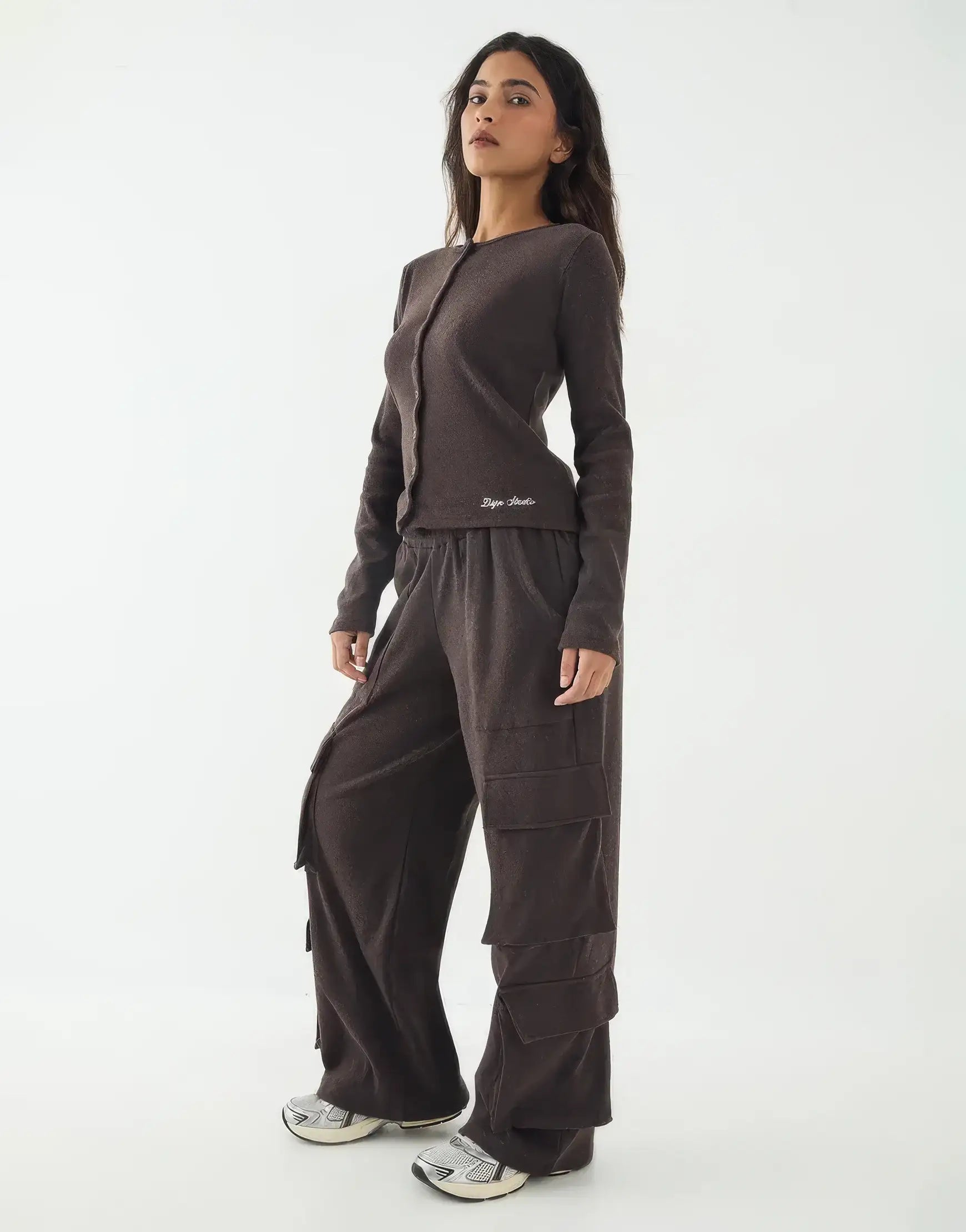LT1K Brown Multi Pocket Cargo Wide-Leg Trouser.(Perfect For All Season).