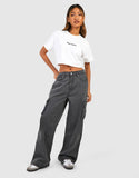 MANGO Dark Grey High-Waisted Cargo Wide-Leg Jeans