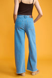 LT1K Light Blue Utility Pocket Wide-Leg Frayed Hem Jeans.