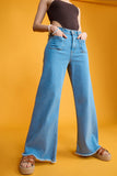 LT1K Light Blue Utility Pocket Wide-Leg Frayed Hem Jeans.