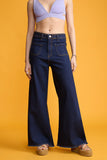 LT1K Dark Blue Utility Pocket Wide-Leg Frayed Hem Jeans.