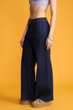 LT1K Dark Blue Utility Pocket Wide-Leg Frayed Hem Jeans.