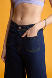 LT1K Dark Blue Utility Pocket Wide-Leg Frayed Hem Jeans.