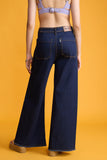 LT1K Dark Blue Utility Pocket Wide-Leg Frayed Hem Jeans.