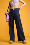 ZARA Dark Blue Utility Pocket Wide-Leg Frayed Hem Jeans.