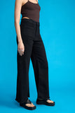 LT1K Black Utility Pocket Wide-Leg Frayed Hem Jeans.