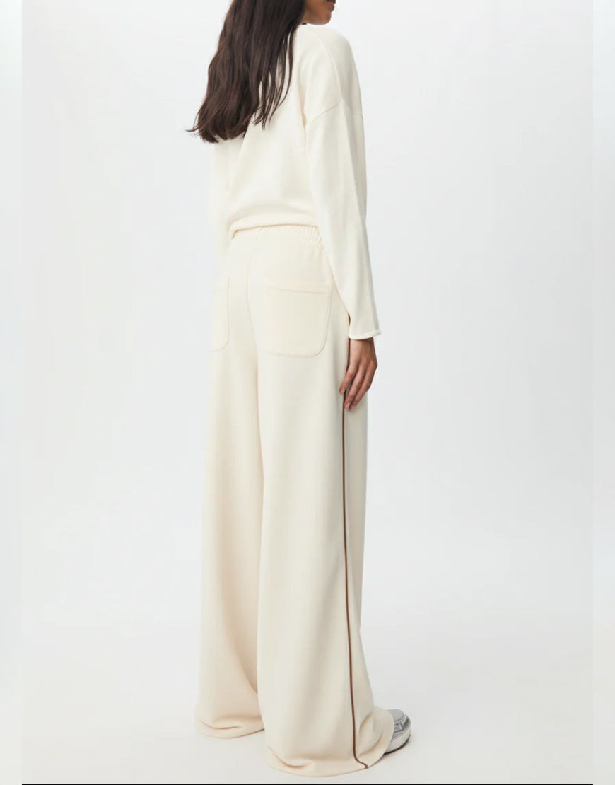 LT1K Sand Single Side Piping Detail Wide-Leg Trouser.(Perfect For All Season)