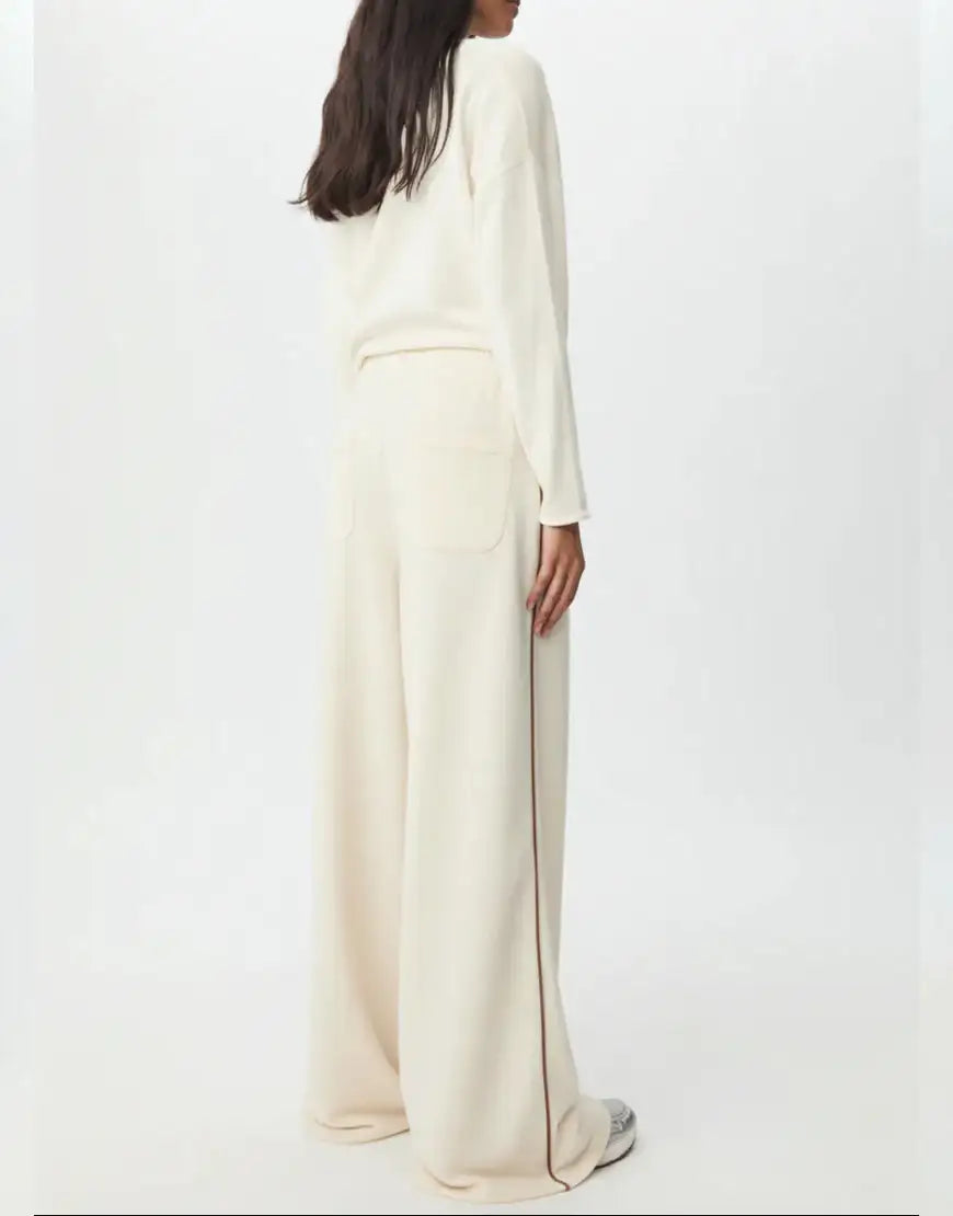 LT1K Sand Single Side Piping Detail Wide-Leg Trouser.(Perfect For All Season)