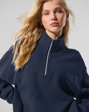 LT1K Navy Blue Oversize Zip-Mock Sweatshirt.