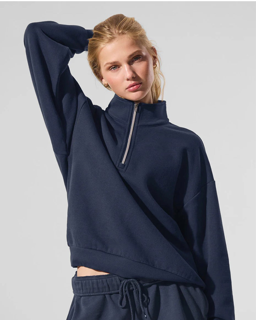 LT1K Navy Blue Oversize Zip-Mock Sweatshirt.