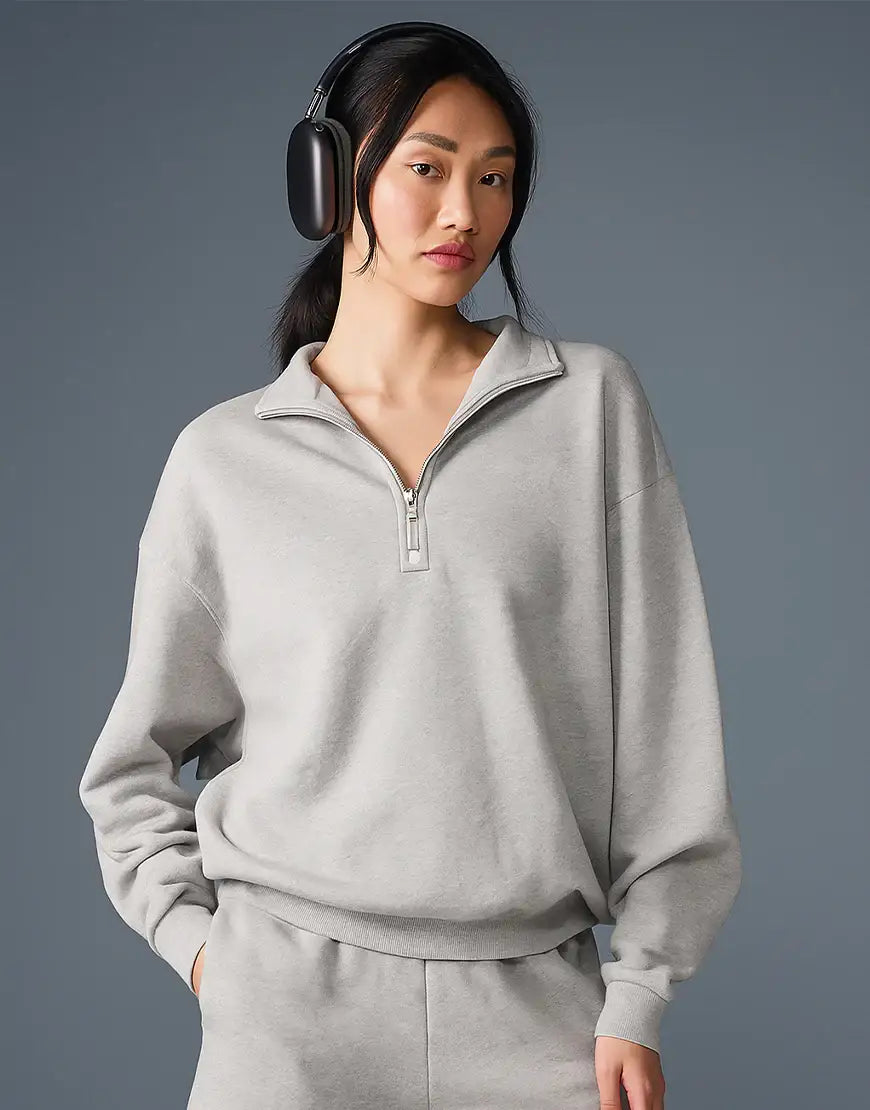 LT1K Grey Oversize Zip-Mock Sweatshirt.