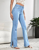 LT1K Light Blue Split Hem High-Waisted Flare Jeans.