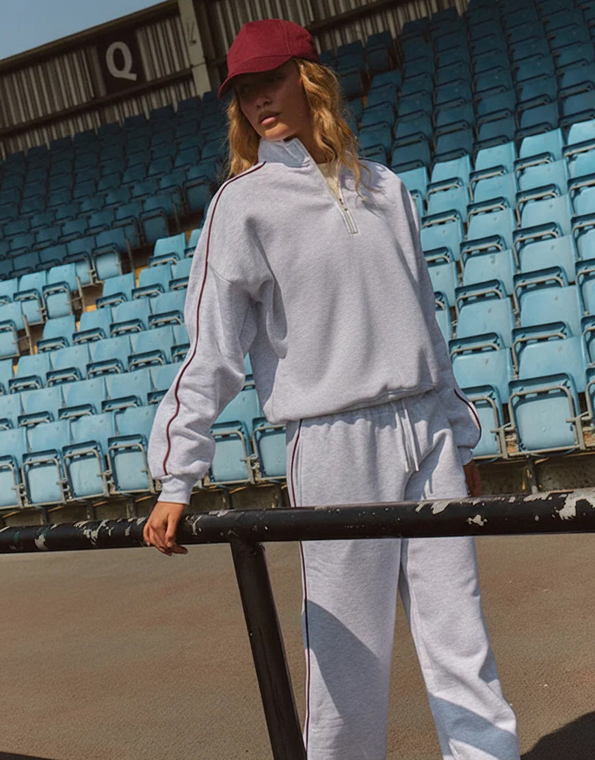 LT1K Grey Single Side Piping Detail Wide-Leg Trouser.(Perfect For All Season)