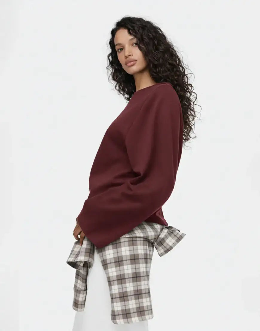 LT1K Maroon Oversize Super Wide Sleeve Top.(Perfect For All Season)