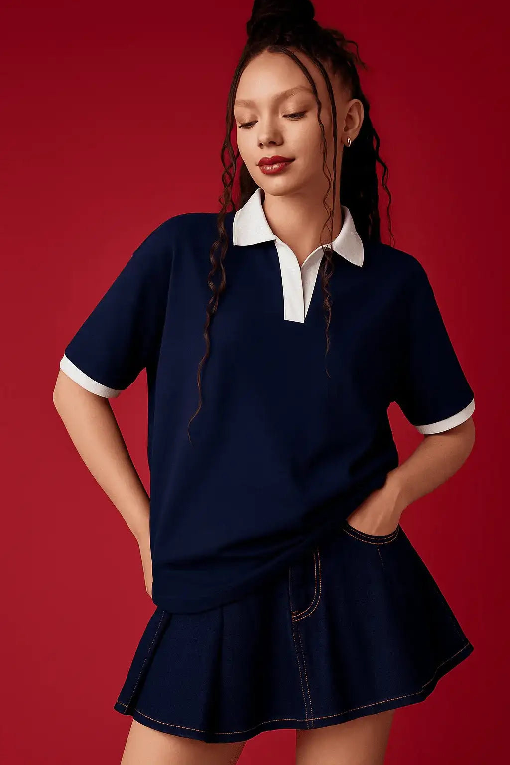 LT1K Essential Navy Blue Loose Polo. - lessthan1thousand