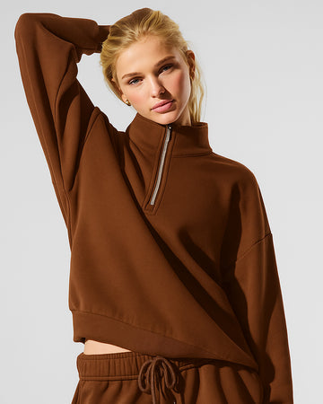 LT1K Brown Oversize Zip-Mock Sweatshirt.