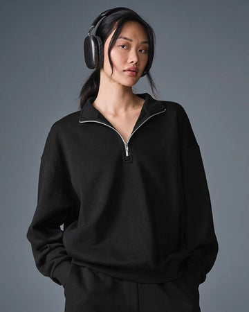 LT1K Black Oversize Zip-Mock Sweatshirt.