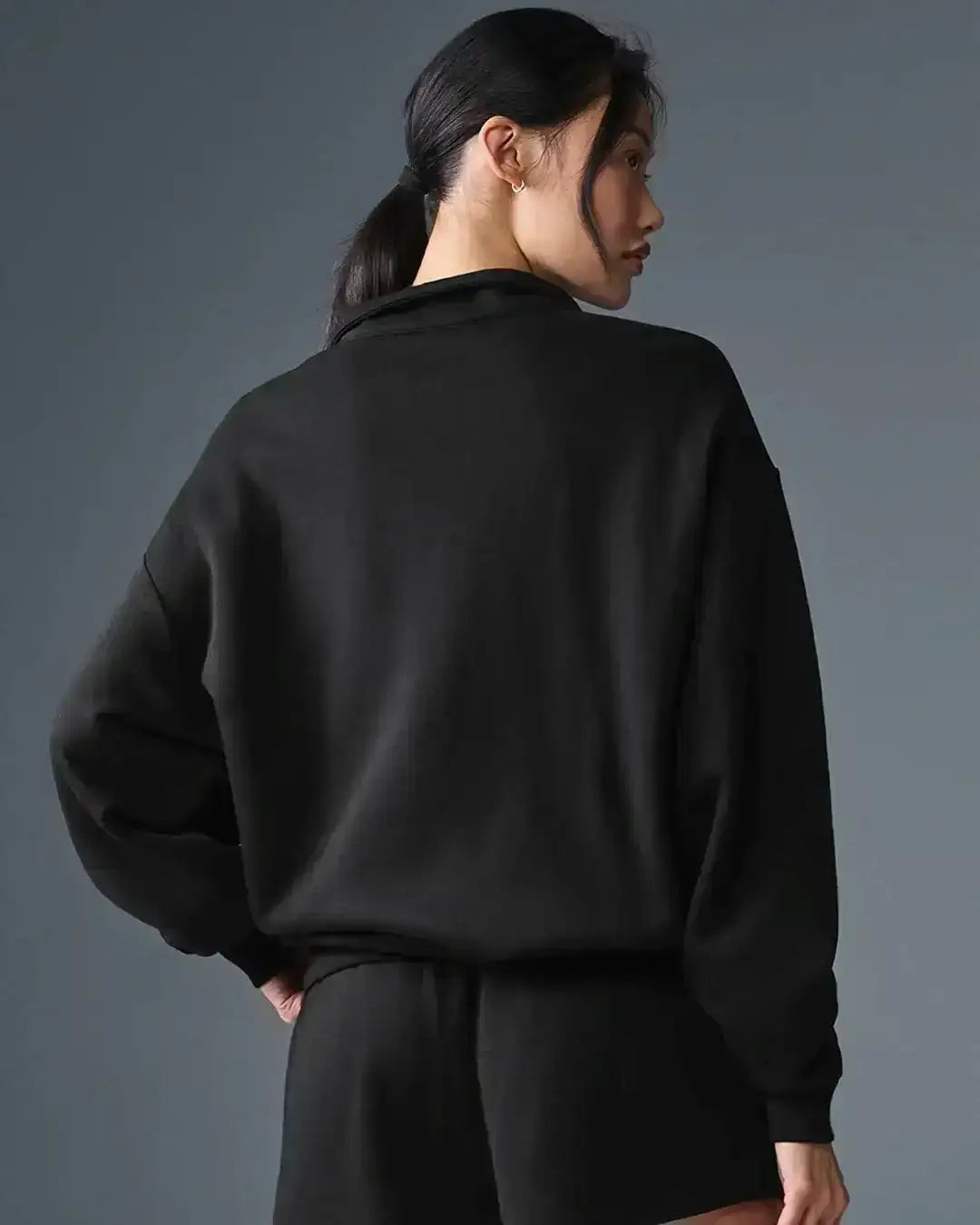 LT1K Black Oversize Zip-Mock Sweatshirt.