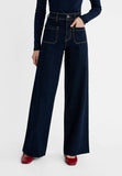 LT1K Dark Blue Utility Pocket Wide-Leg Frayed Hem Jeans.