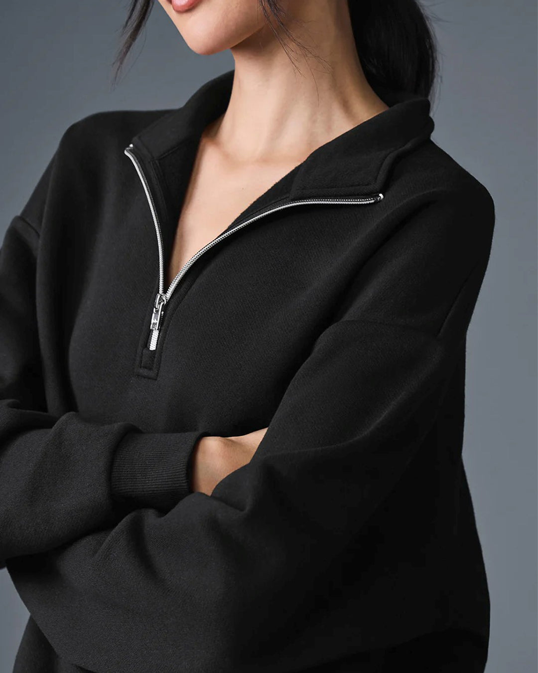 LT1K Black Oversize Zip-Mock Sweatshirt.