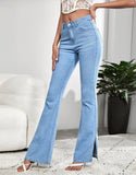 LT1K Light Blue Split Hem High-Waisted Flare Jeans.