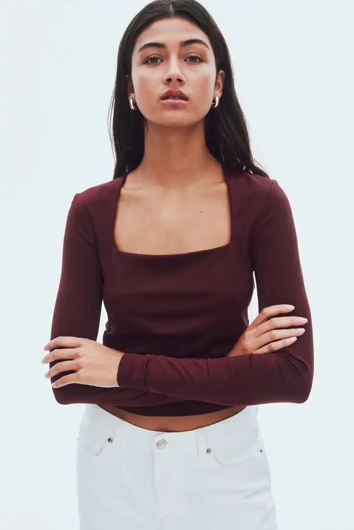 LT1K Square-Neck Full Sleeve Slim Top.(Perfect For All Season)