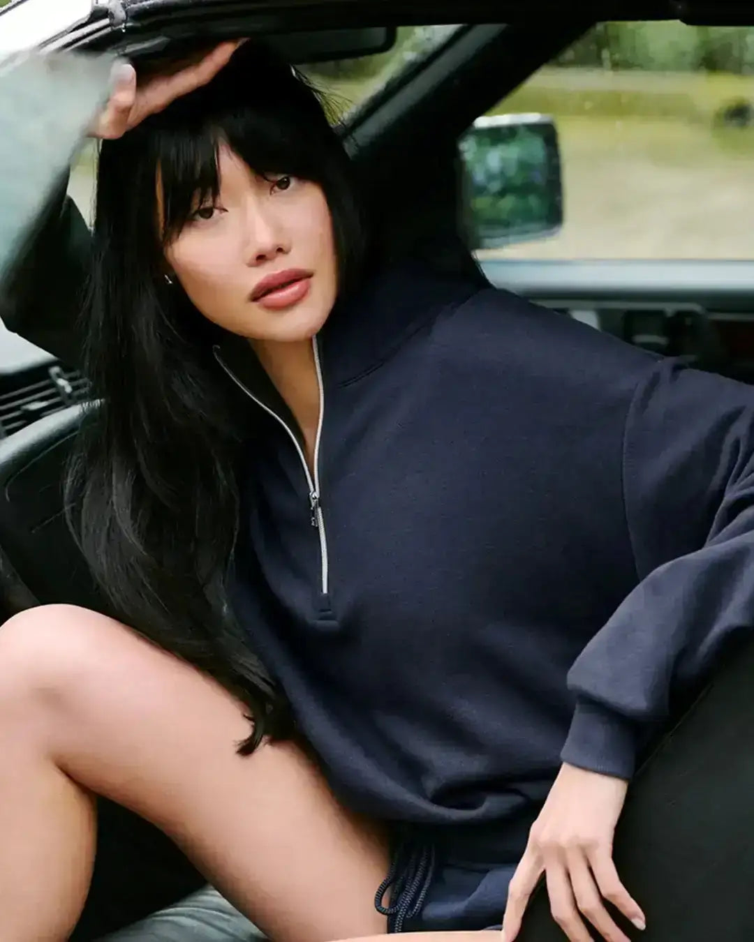 LT1K Navy Blue Oversize Zip-Mock Sweatshirt.