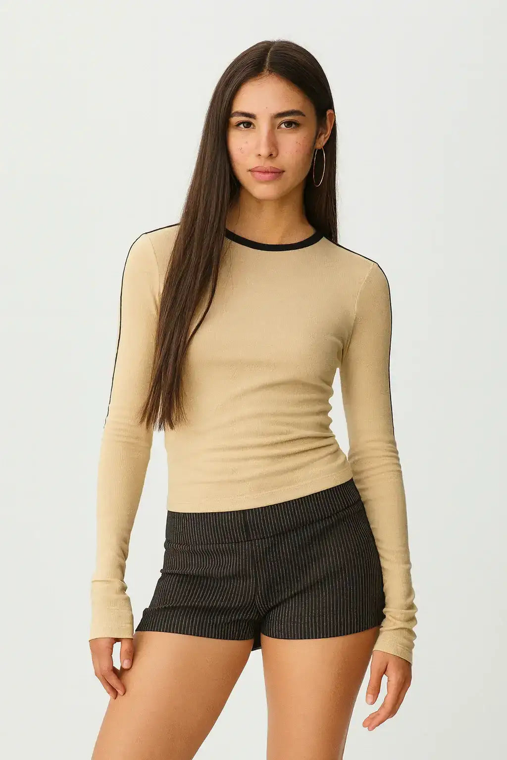 LT1K Beige Tape Essential Full-Sleeves Slim Top.(Perfect For All Season)
