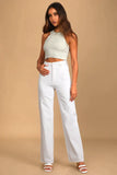 MANGO White High-Waist Loose Leg Jeans