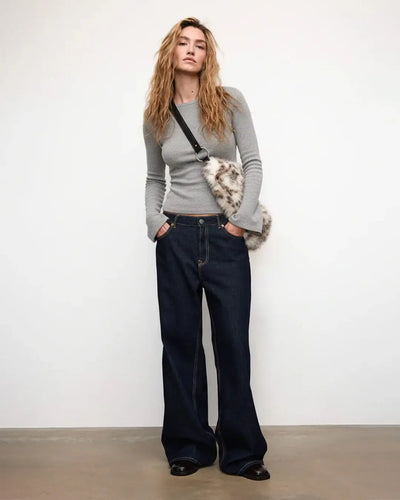 LT1K Grey Essential Full-Sleeves Boat-Neck With Bell Sleeve Slim Top.(Perfect For Winter Season).