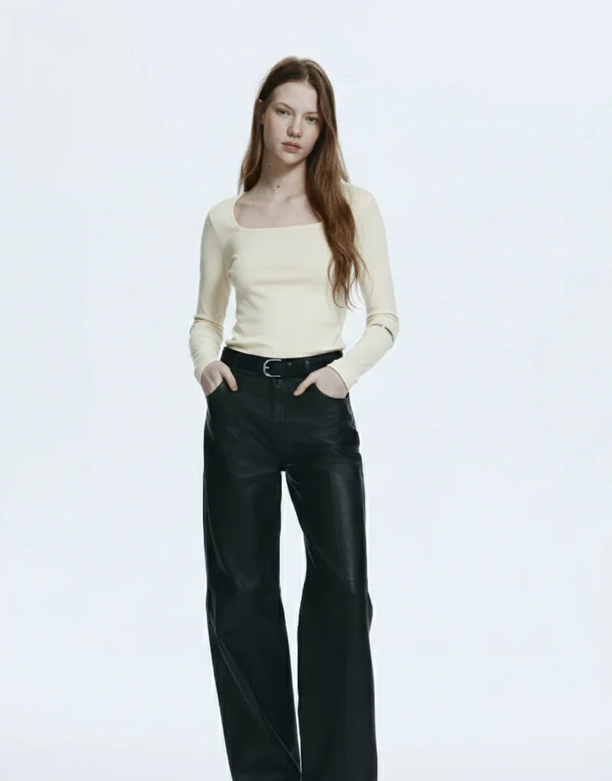 LT1K Sand Full-Sleeves Square-Neck Full Sleeve Slim Top.(Perfect For All Season)