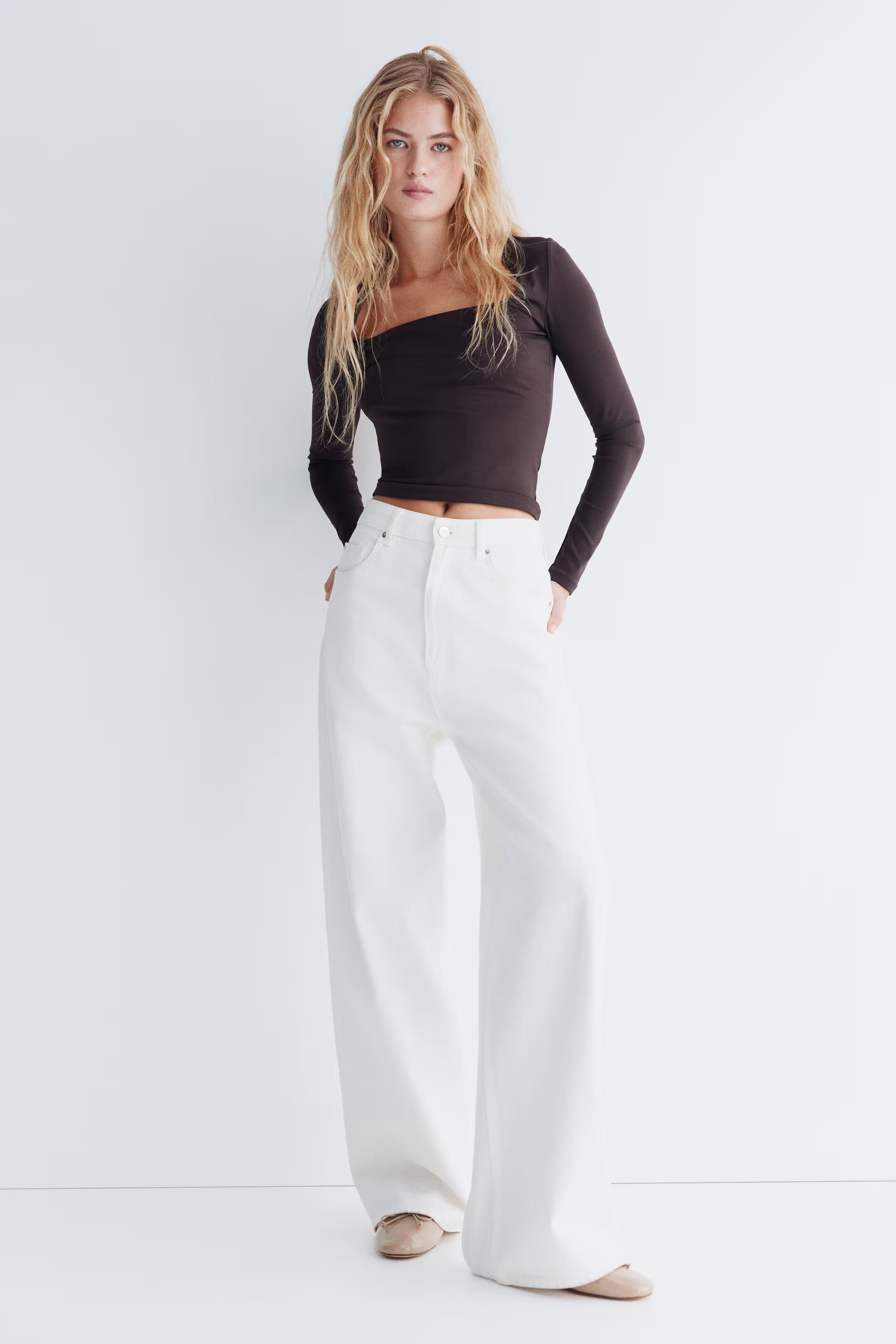 LT1K Brown Square-Neck Full Sleeve Slim Top.(Perfect For All Season)