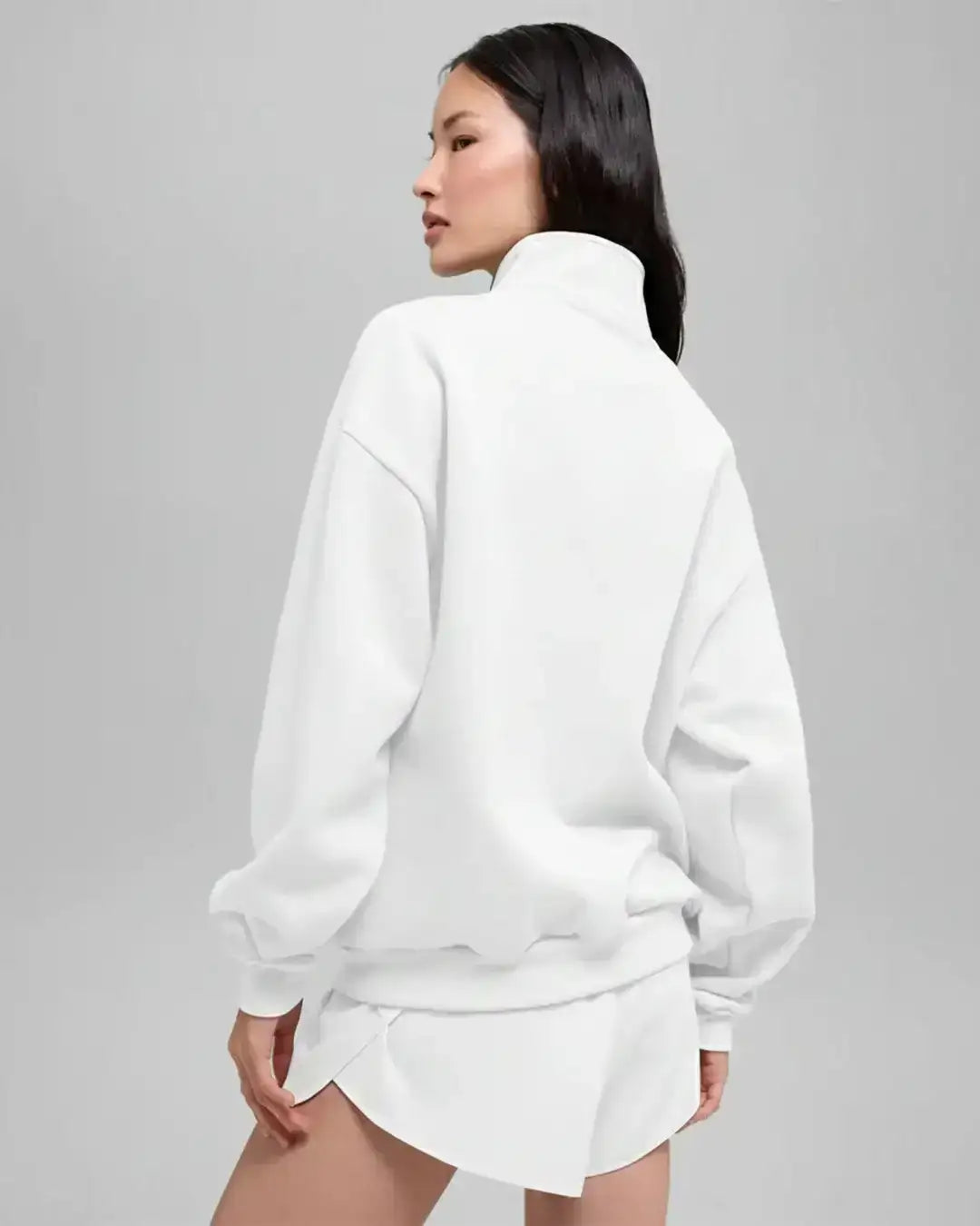 LT1K White Oversize Zip-Mock Sweatshirt.