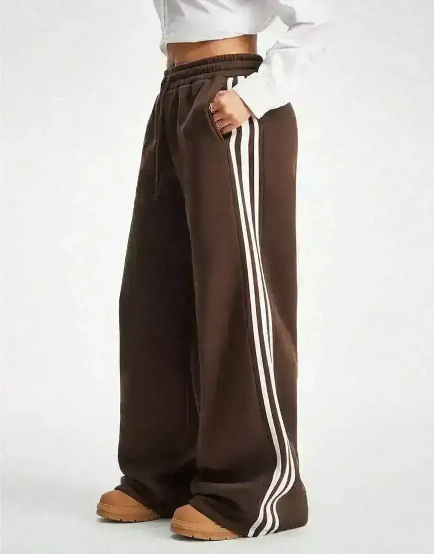 LT1K Brown Side Stripe Wide-Leg Trouser (Made For Summer). - lessthan1thousand