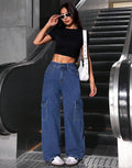 BERSHKA Dark Blue Cargo Wideleg Jeans - lessthan1thousand