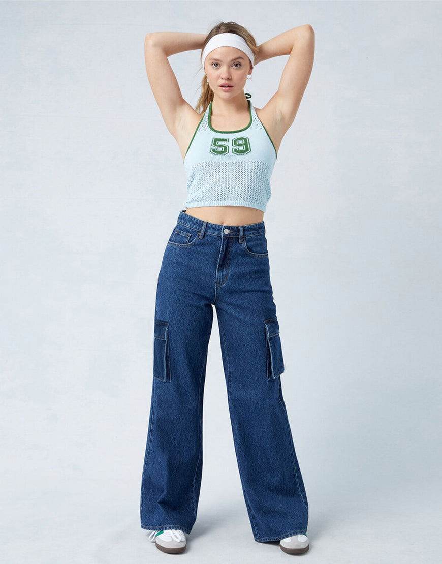 BERSHKA Dark Blue Cargo Wideleg Jeans. - lessthan1thousand