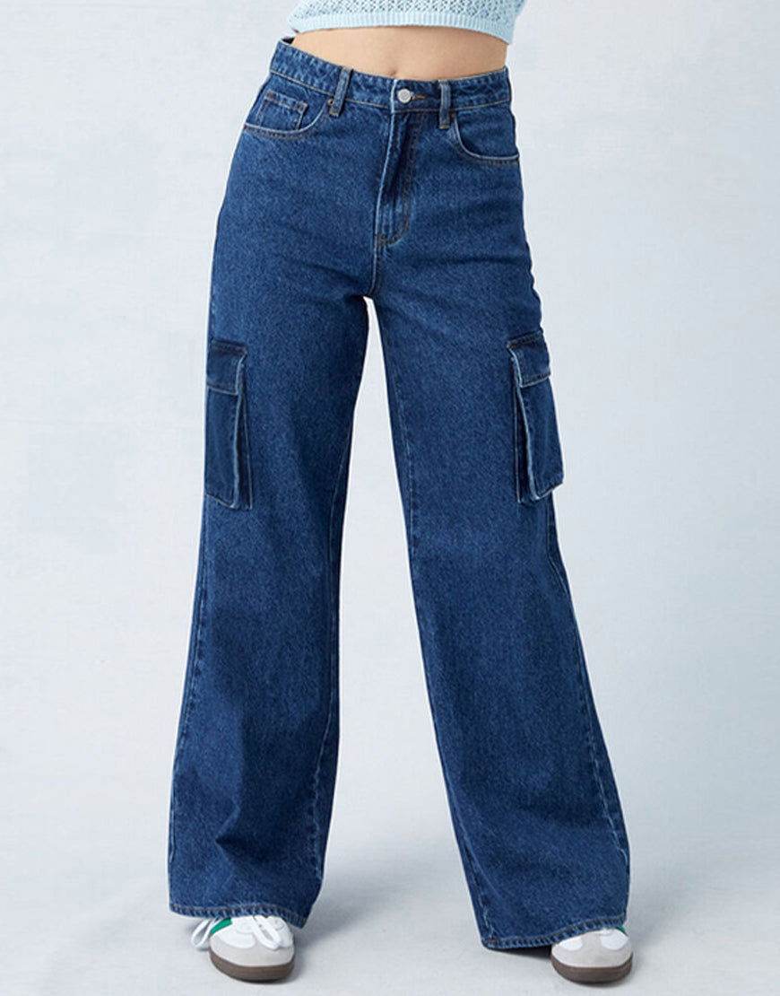 BERSHKA Dark Blue Cargo Wideleg Jeans. - lessthan1thousand