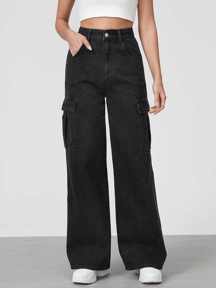 BERSHKA Faded Black Cargo Wideleg Jeans. - lessthan1thousand