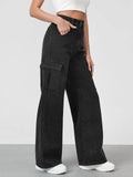 BERSHKA Faded Black Cargo Wideleg Jeans. - lessthan1thousand