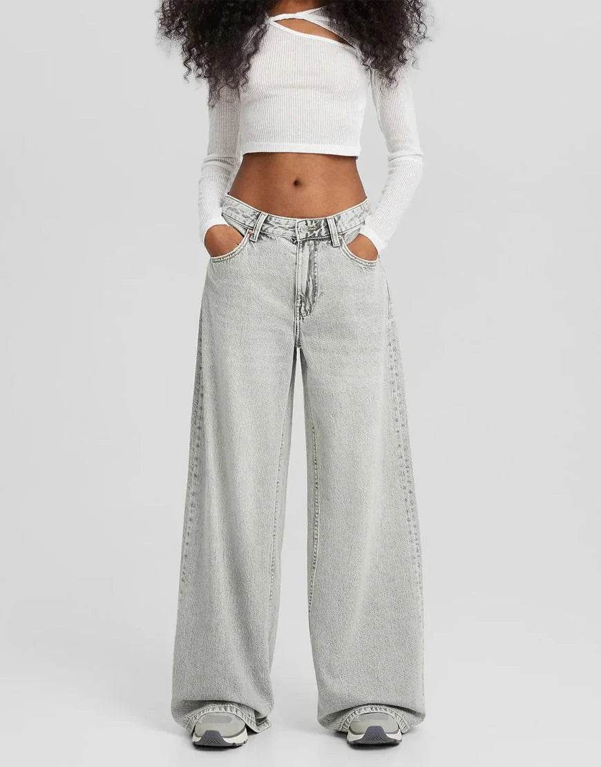 Zara Light Grey Wide-Leg Jeans