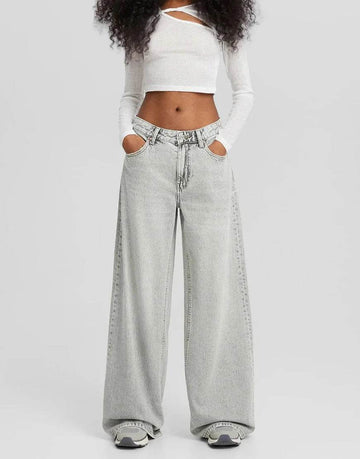 Zara Light Grey Wide-Leg Jeans
