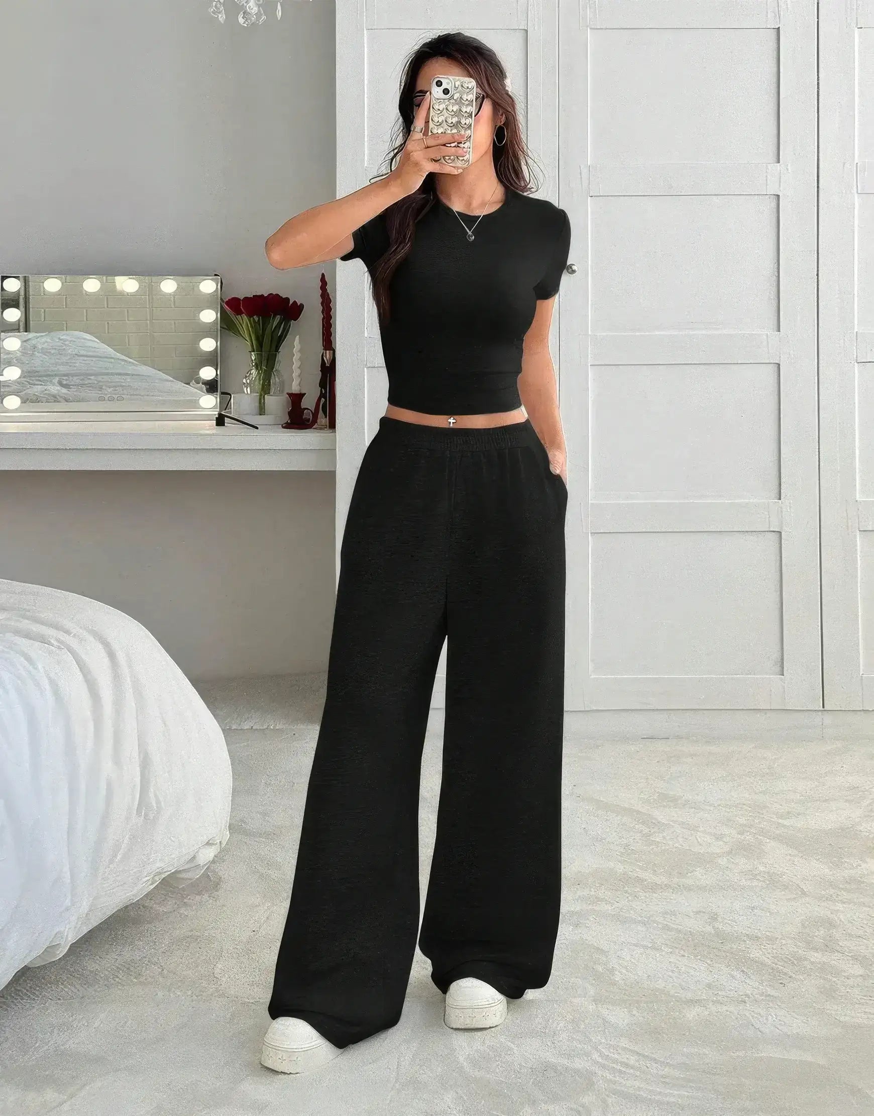 LT1K Fix Belt Wide-Leg Trouser.(Perfect For All Season)