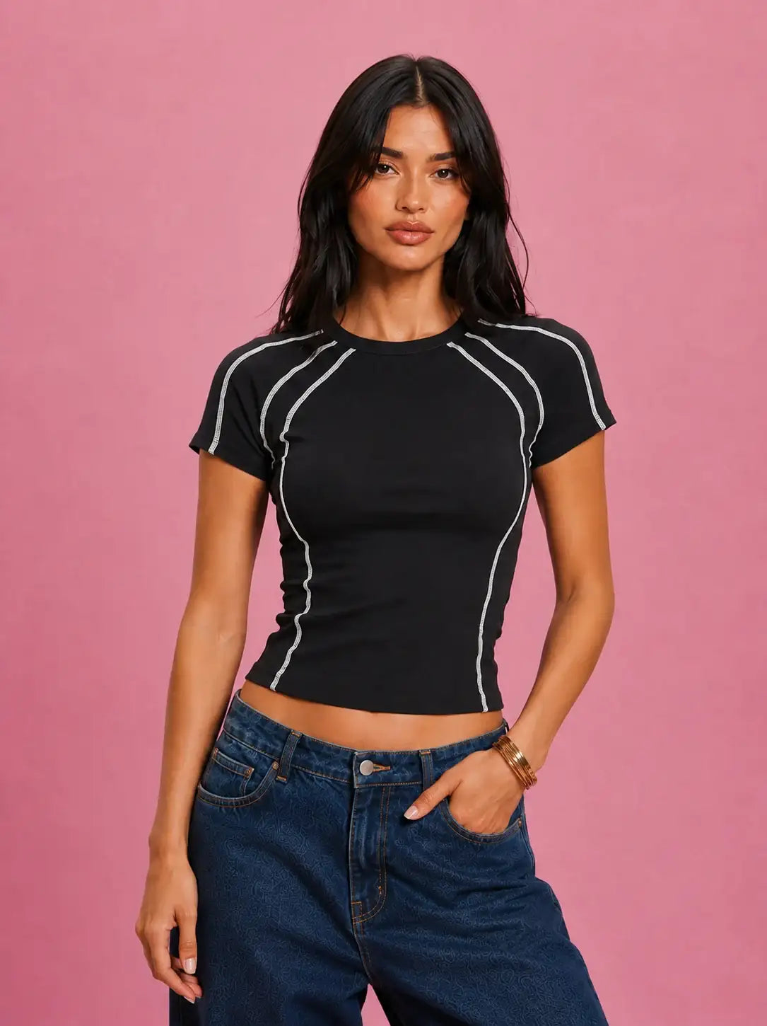 LT1K Multi Contrast Stitch Slim T-Shirt