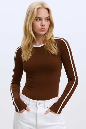 LT1K Brown Tape Essential Full-Sleeves Slim T-Shirt.(Perfect For All Season).