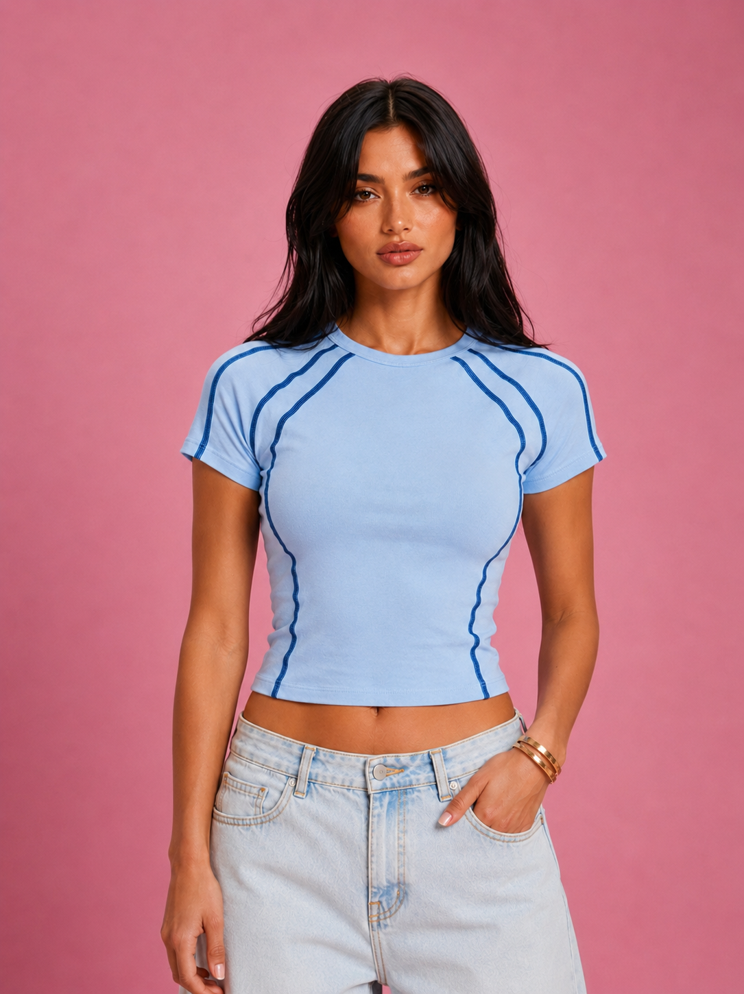 LT1K Multi Contrast Stitch Slim T-Shirt