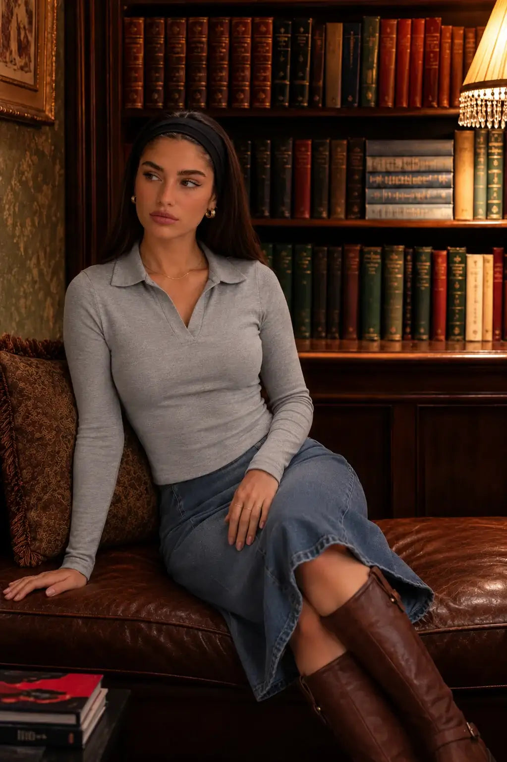 LT1K Grey Essential Full-Sleeves Collared Slim Top.(Perfect For All Season)