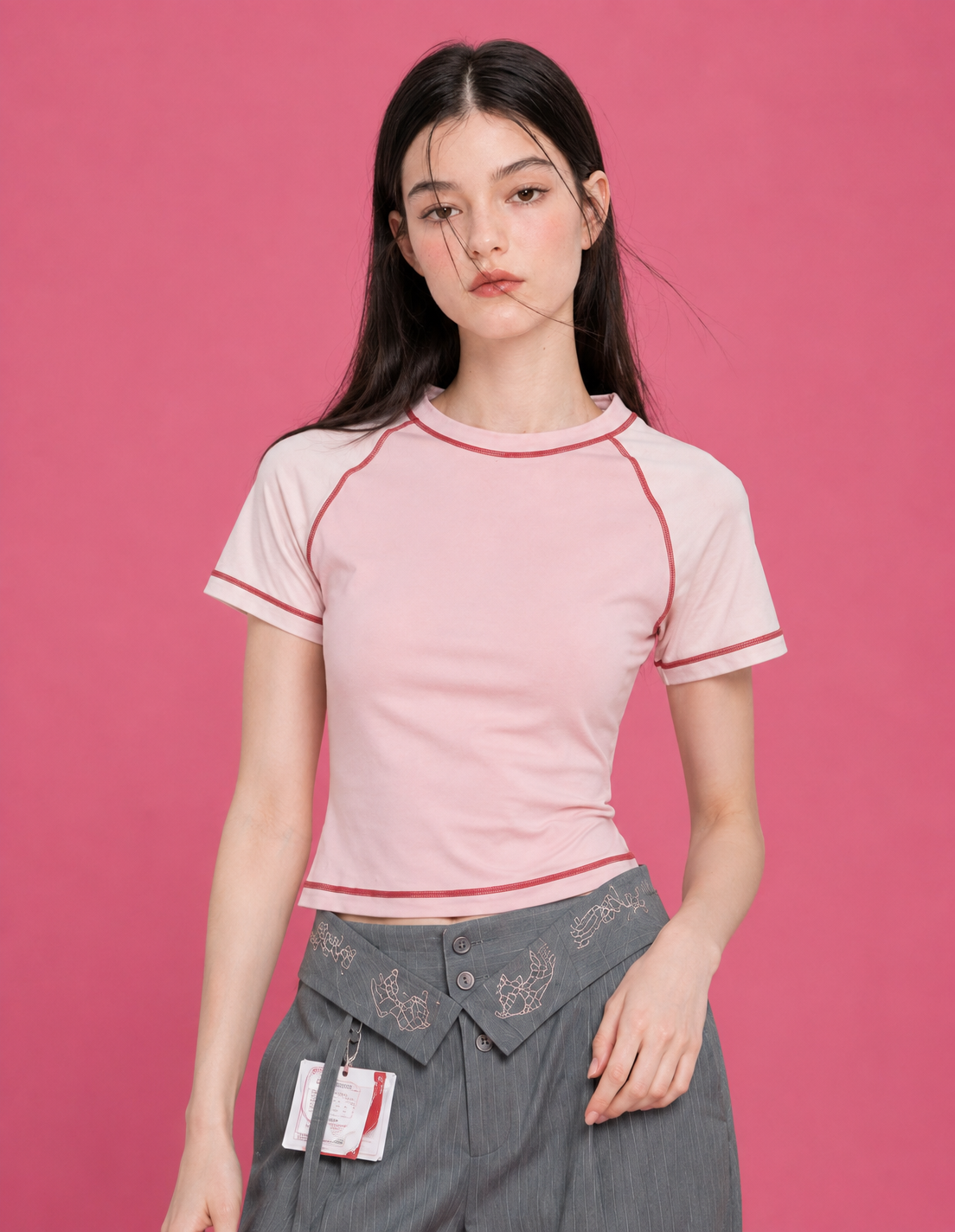 LT1K Contrast Stitch Raglan Slim T-Shirt.
