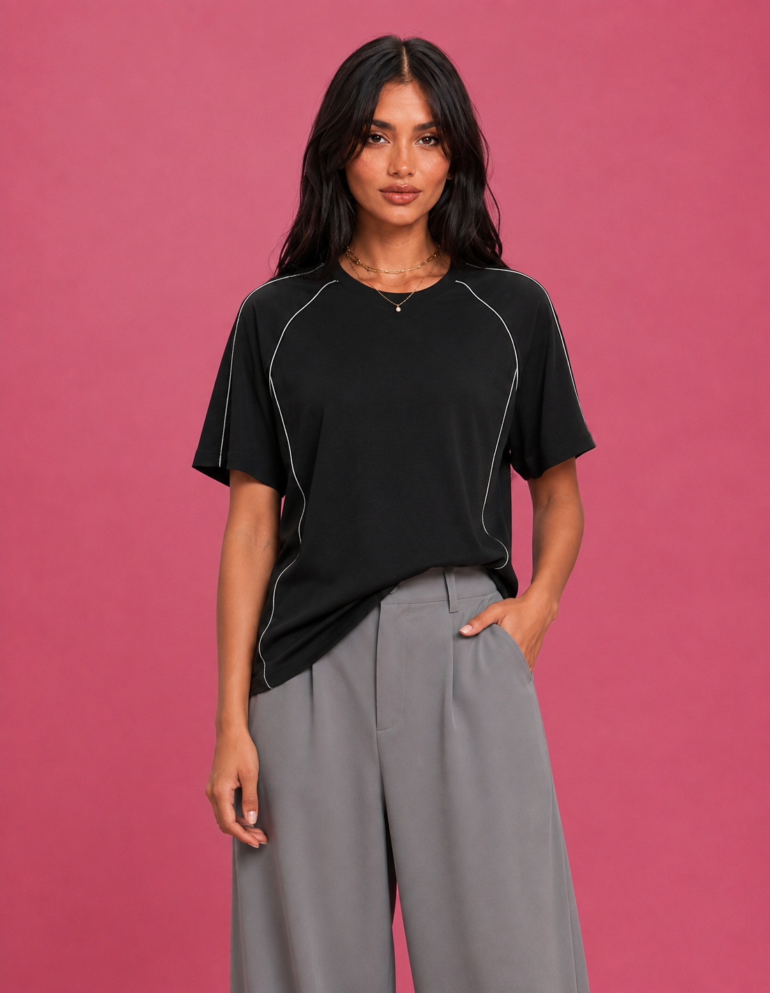 LT1K Contrast Multi Piping Oversize T-Shirt.