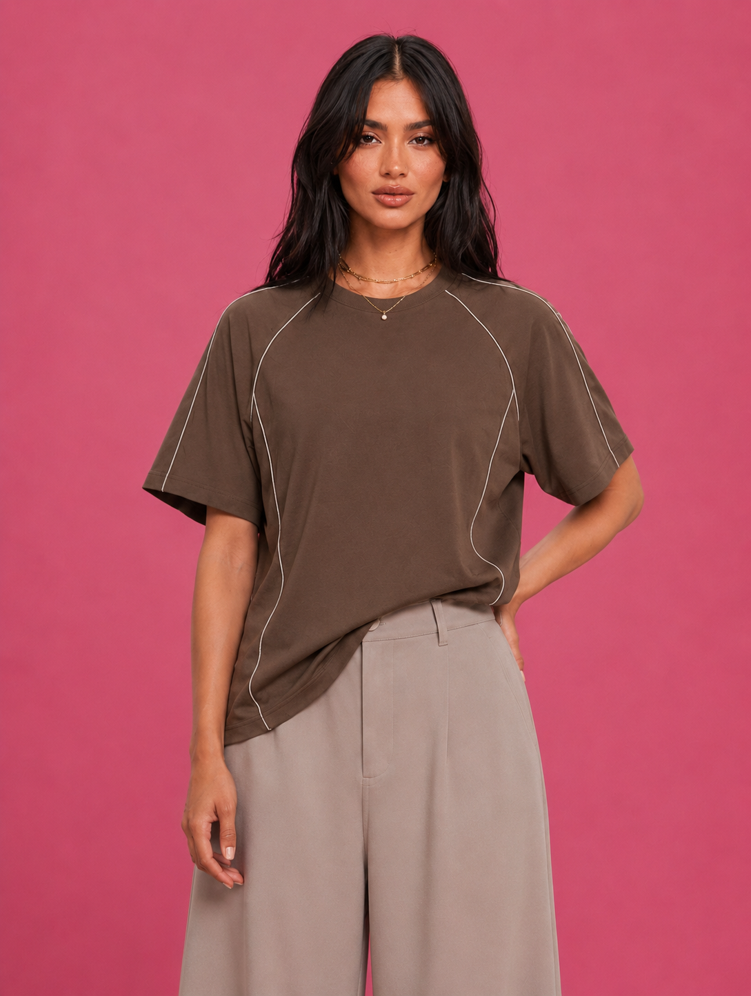 LT1K Contrast Multi Piping Oversize T-Shirt.