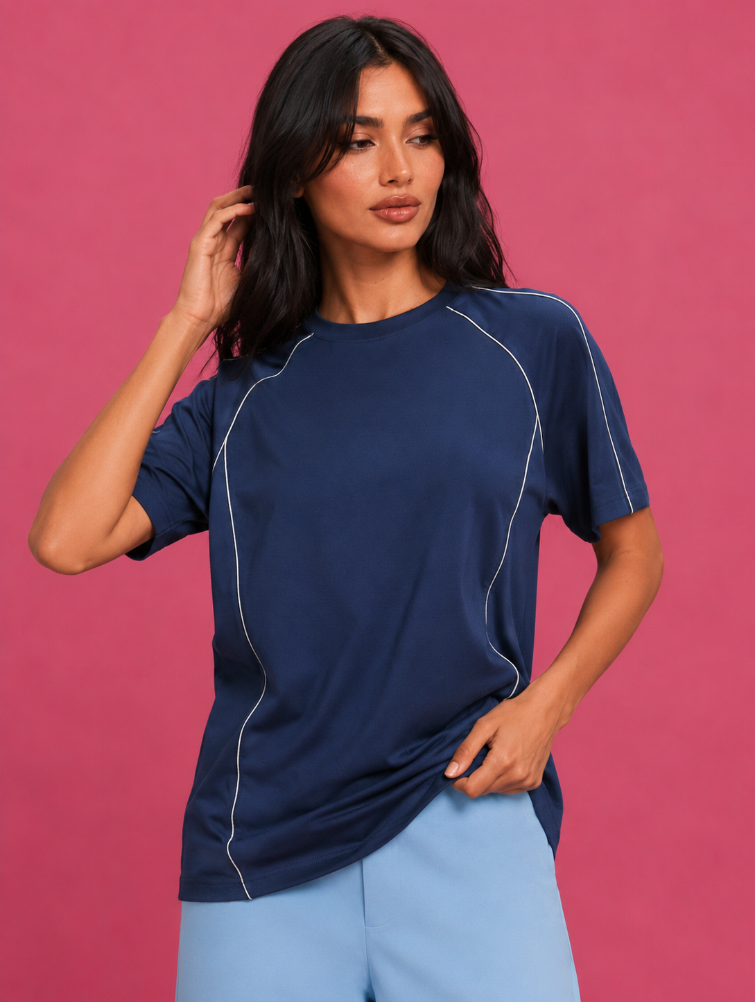 LT1K Contrast Multi Piping Oversize T-Shirt.